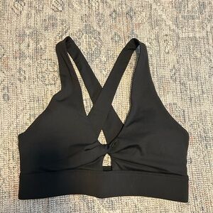 Black Twist Front, Cross-Back Sports Bra